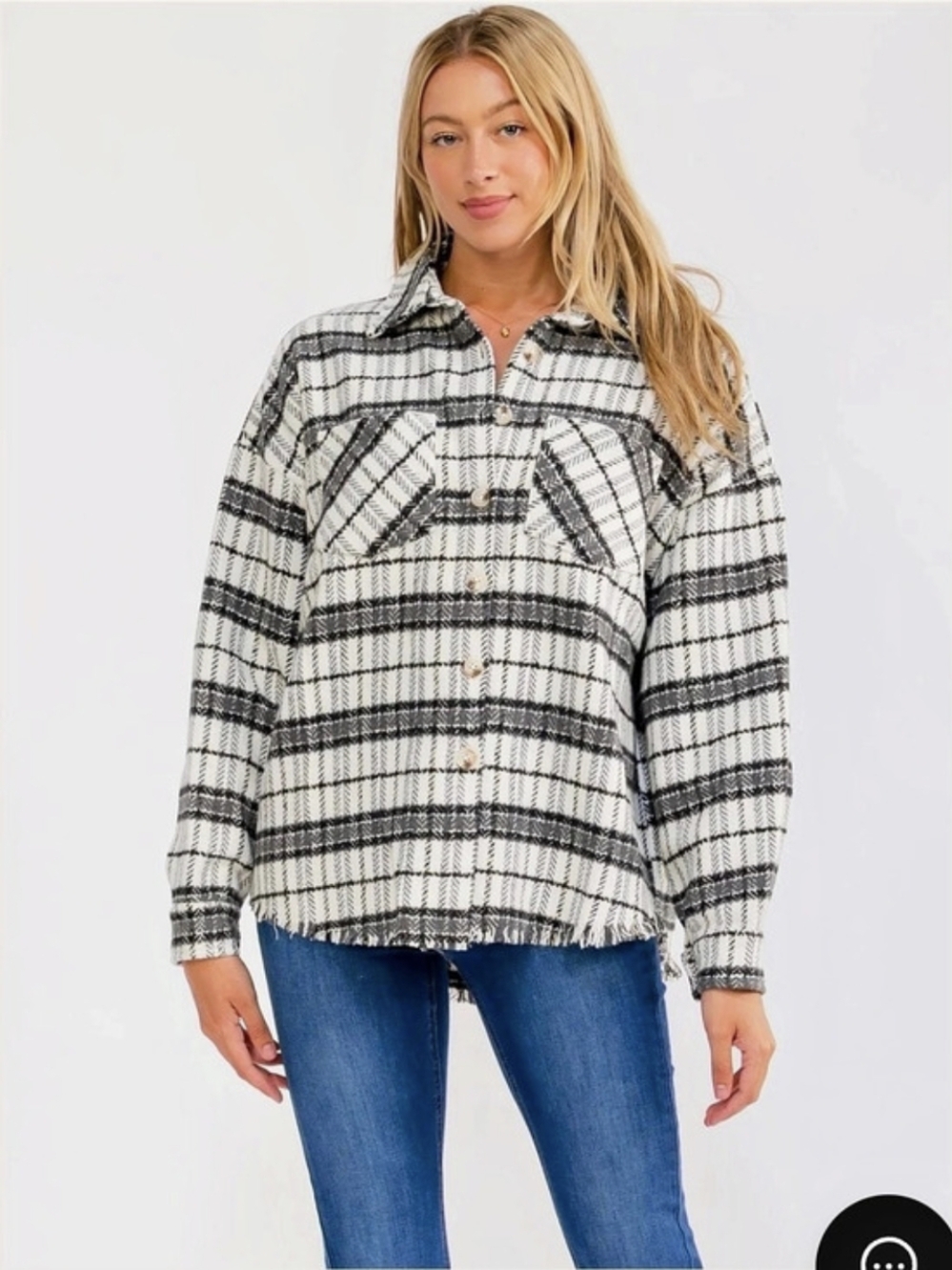White Birch Plaid Shirt Jacket in White & Black Size Small NWT Easily Fits Med